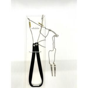 Stella & Dot Pave DelMar Lariat-Genuine Black Leather Brand New In Original Box